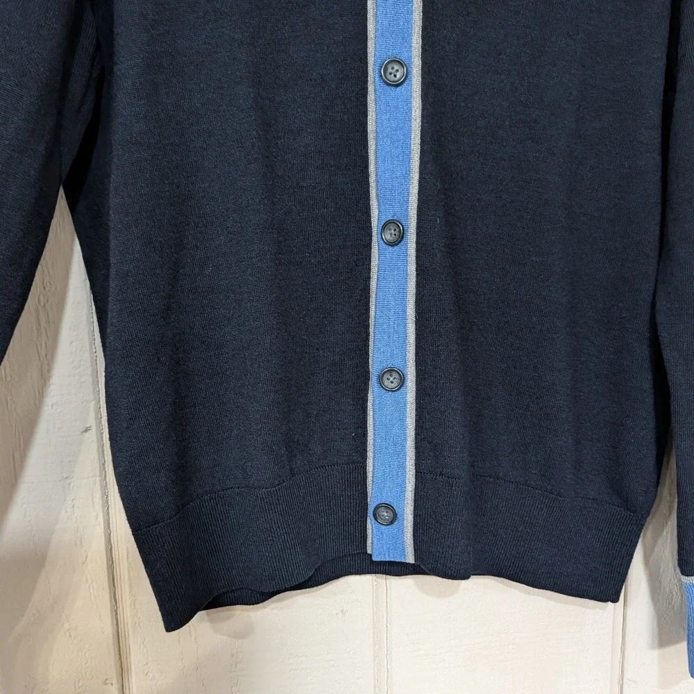 Banana Republic Extra-fine‎ Merino Wool Contrast-trim cardigan Navy Mens L